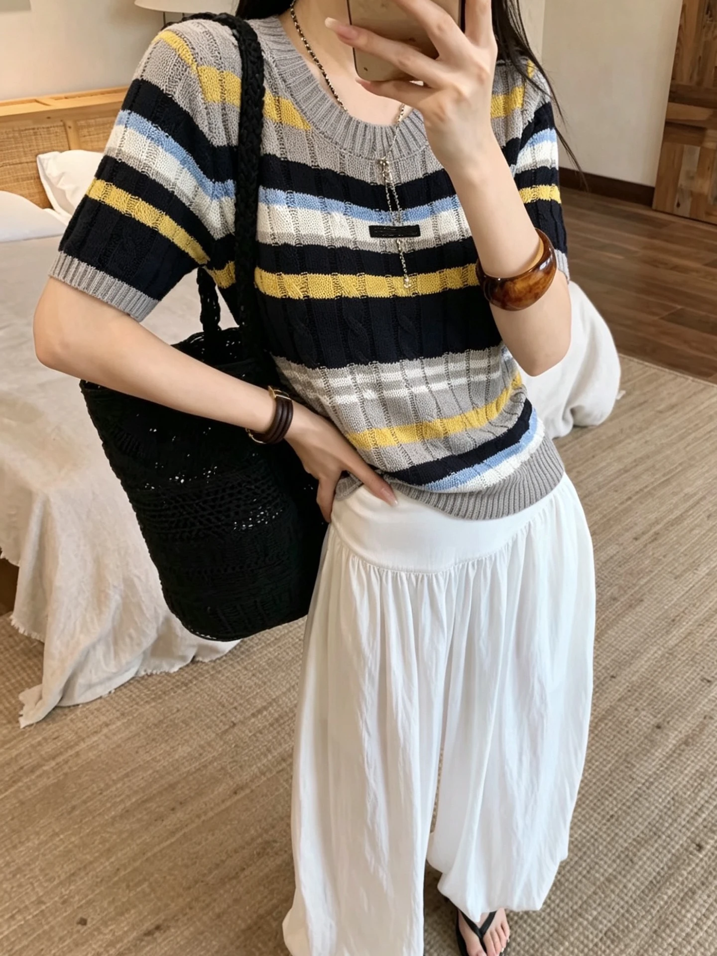 VIBE Summer New Style Color Block Stripe Neck Short Sleeve Knitted Top Women Casual Versatile Anti Aging Elegantly Desig...
VIBE Summer New Style Color Block Stripe Neck Short Sleeve Knitted Top Women Casual Versatile Anti Aging Elegantly Desig...