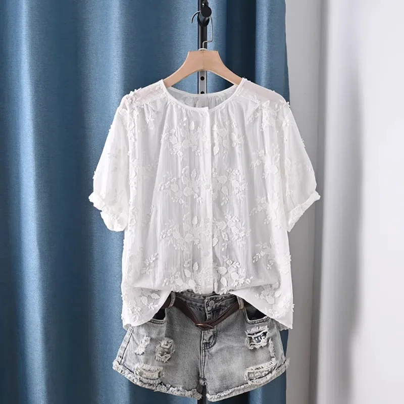 Women elegant shirts 100% cotton flower embroider white shirt short sleeve blouses for women boho summer tops
Women elegant shirts 100% cotton flower embroider white shirt short sleeve blouses for women boho summer tops