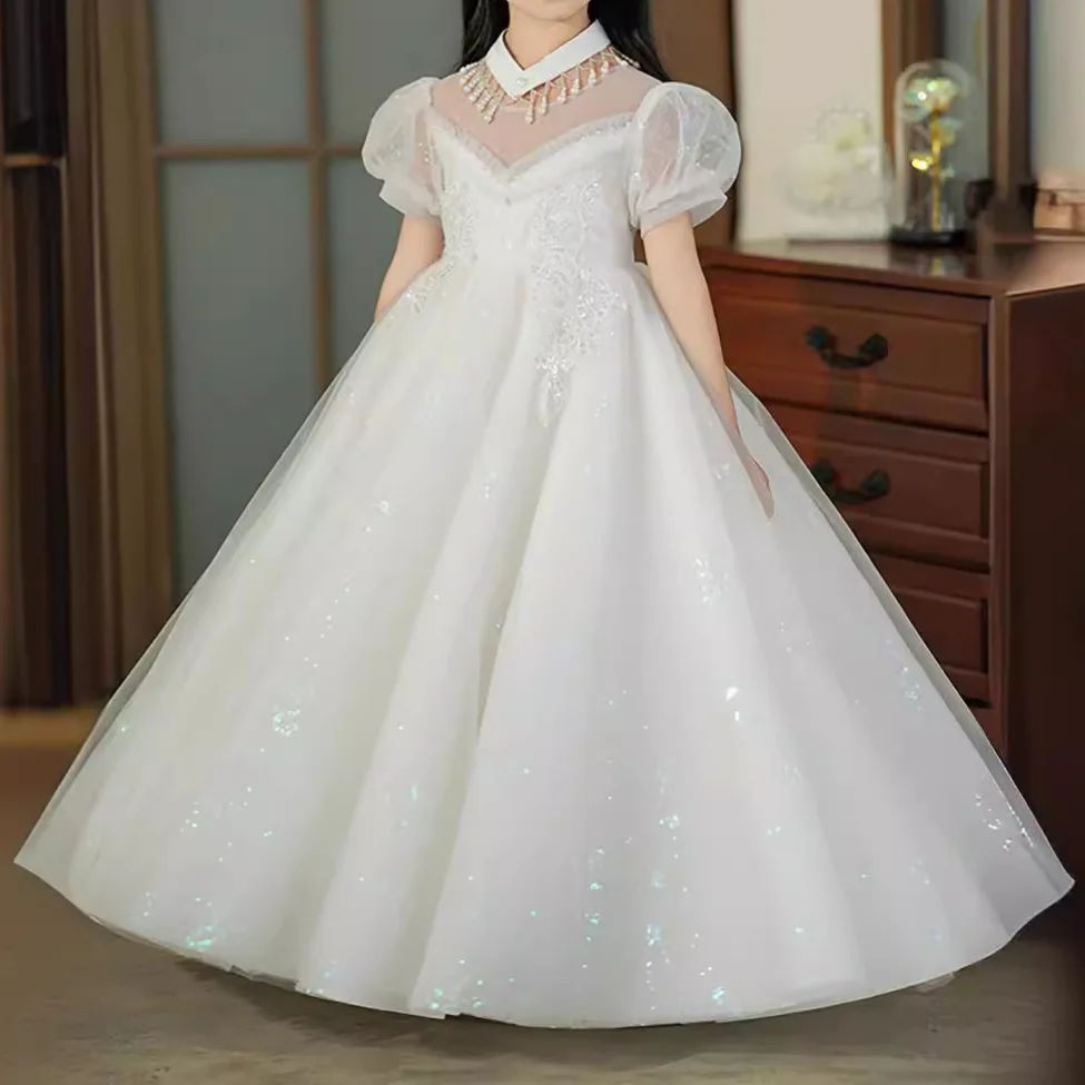 Birthday Party Princess Dress Teen Girl Baptism Clothes Flower Girls Dresses Pearl Necklace Puff Sleeve Long Dress for Wedding
Birthday Party Princess Dress Teen Girl Baptism Clothes Flower Girls Dresses Pearl Necklace Puff Sleeve Long Dress for Wedding
