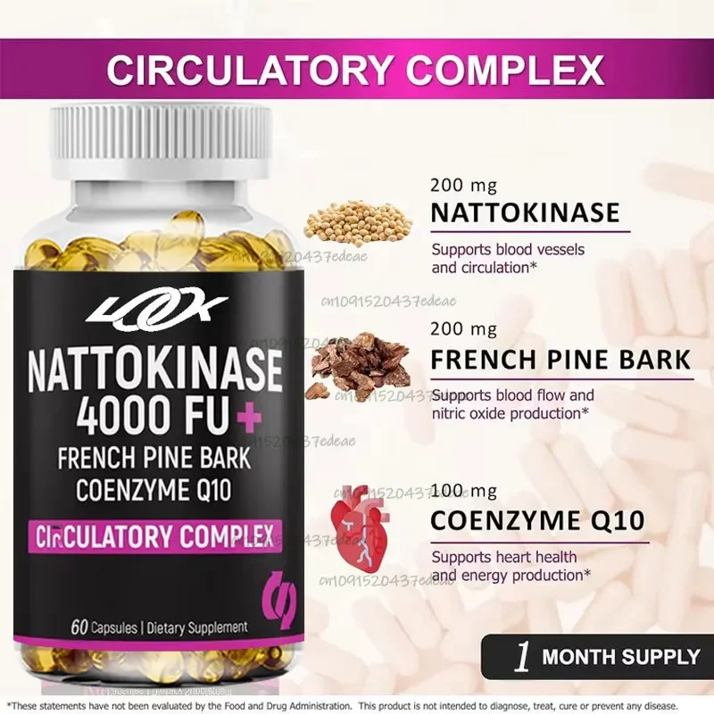 Nattokinase 4000 FU CoQ10 100mg French Sea Pine Bark Extract 200mg Containing Enzyme, Circulatory and Cardiovascular Support 
Nattokinase 4000 FU CoQ10 100mg French Sea Pine Bark Extract 200mg Containing Enzyme, Circulatory and Cardiovascular Support
