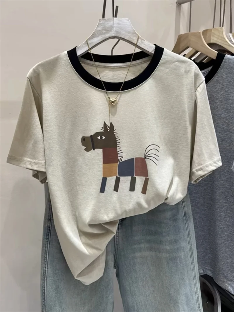 Breathable Cotton Loose Fit round Neck Short Sleeve T-Shirt Women's Retro Print Casual Versatile Summer Top
Breathable Cotton Loose Fit round Neck Short Sleeve T-Shirt Women's Retro Print Casual Versatile Summer Top
