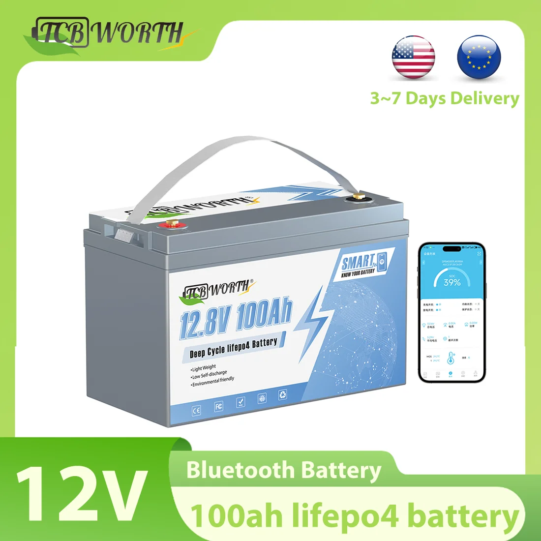 12V 100Ah LiFePO4 Lithium Battery,Bluetooth & Low Temp Cut-Off,7000+ Deep Cycles,100A BMS,for Trolling Motors,Marine,Boat,Solar
12V 100Ah LiFePO4 Lithium Battery,Bluetooth & Low Temp Cut-Off,7000+ Deep Cycles,100A BMS,for Trolling Motors,Marine,Boat,Solar