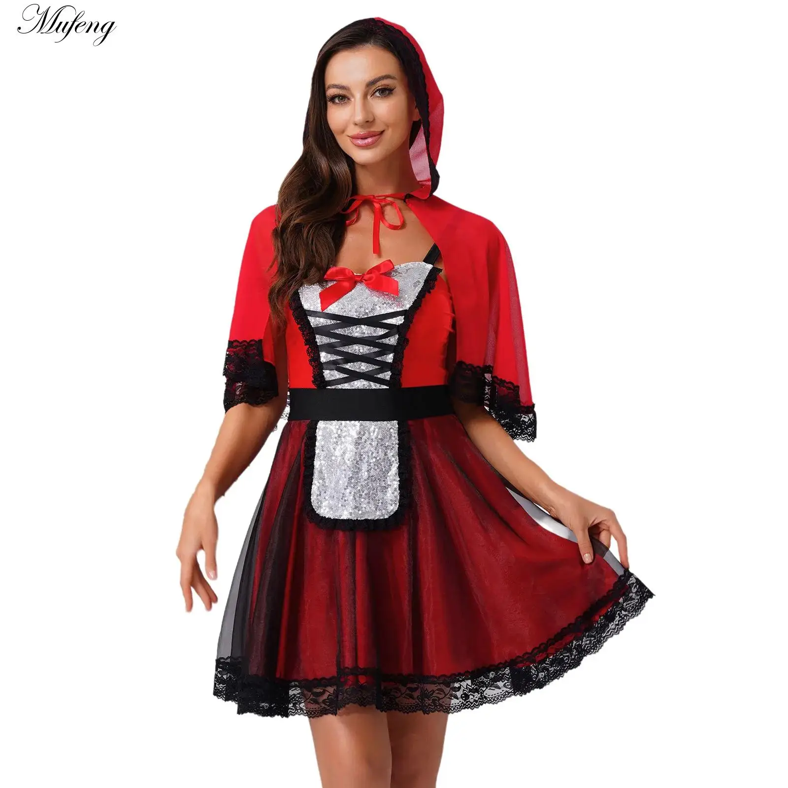 Women Bloody Bride Little Red Ridingse Costume Princess Cloak Halloween Carnival Party Cosplay Shiny Sequin Sling Dress
Women Bloody Bride Little Red Ridingse Costume Princess Cloak Halloween Carnival Party Cosplay Shiny Sequin Sling Dress