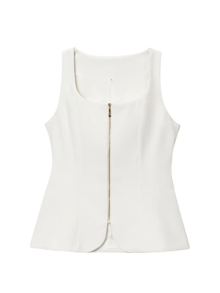 TFMLN 2025 White Sleeveless Vest For Women Fashion Zipper Slim Fit Summer Tank Top Office Lady Commuter Simple Streetwear
TFMLN 2025 White Sleeveless Vest For Women Fashion Zipper Slim Fit Summer Tank Top Office Lady Commuter Simple Streetwear