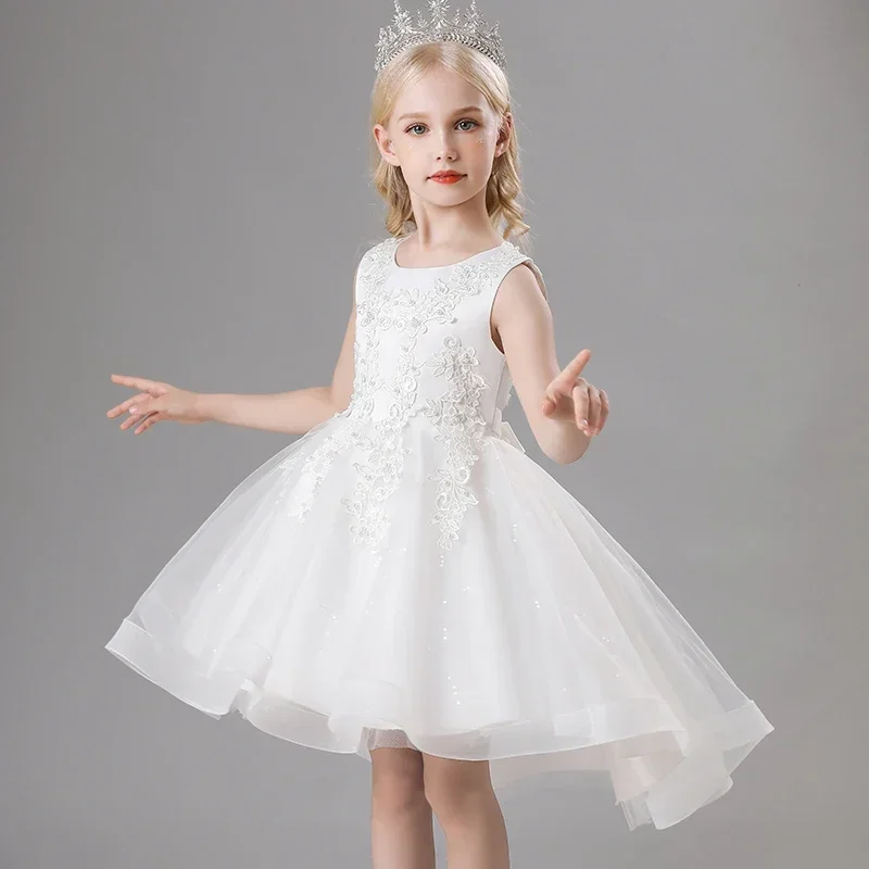 Girl's Princess dress Wedding dress Piano costume Summer style Flowers Beaded Sweep train Dress
Girl's Princess dress Wedding dress Piano costume Summer style Flowers Beaded Sweep train Dress