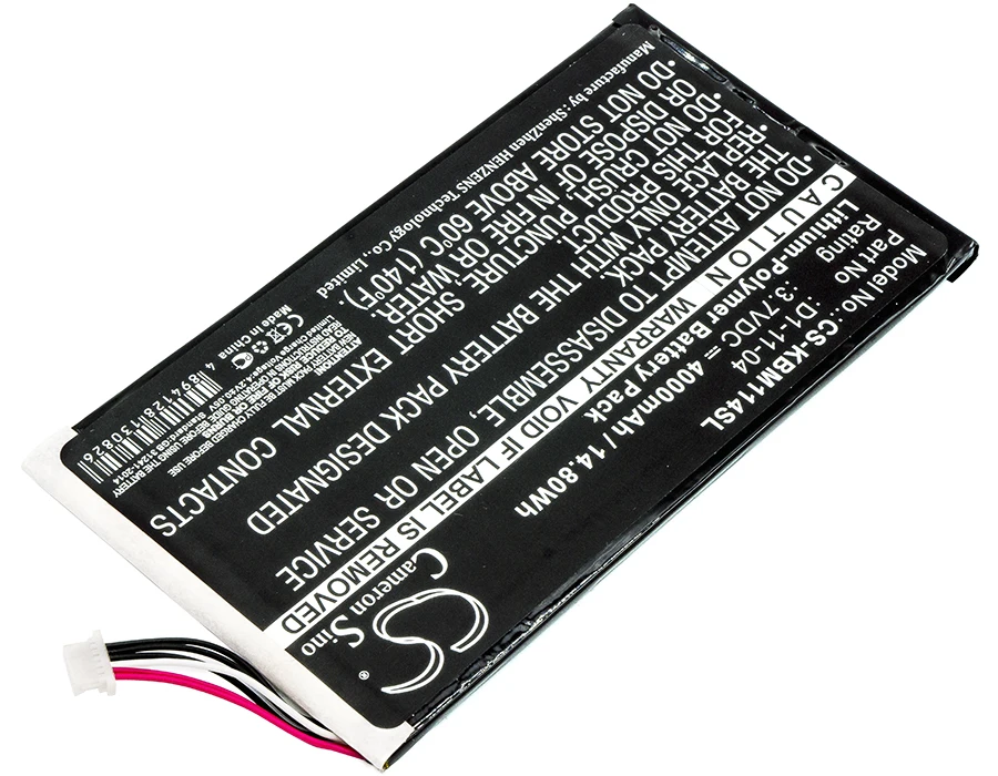 Сменная батарея CS для Kobo Vox, K080-KDN-B, артикул: D1-11-04, 4000 мАч / 14,8 Вт·ч
Сменная батарея CS для Kobo Vox, K080-KDN-B, артикул: D1-11-04, 4000 мАч / 14,8 Вт·ч