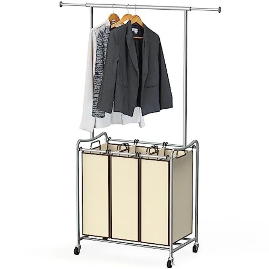 Heavy Duty 3 Bag Extendable Laundry Sorter Cart with Hanging Bar Beige
Heavy Duty 3 Bag Extendable Laundry Sorter Cart with Hanging Bar Beige