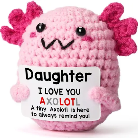 Funny Crochet Positive Energy Axolotl Doll With Card Home Room Decoration New Handmade Knitted Axolotl Desktop Ornament Gifts ﻿