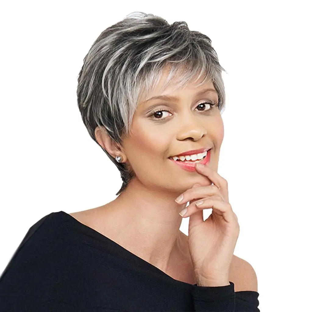 10" Women Short Layered Synthetic Pixie Cut Hair Wigs w/ Grey Black
10" Women Short Layered Synthetic Pixie Cut Hair Wigs w/ Grey Black