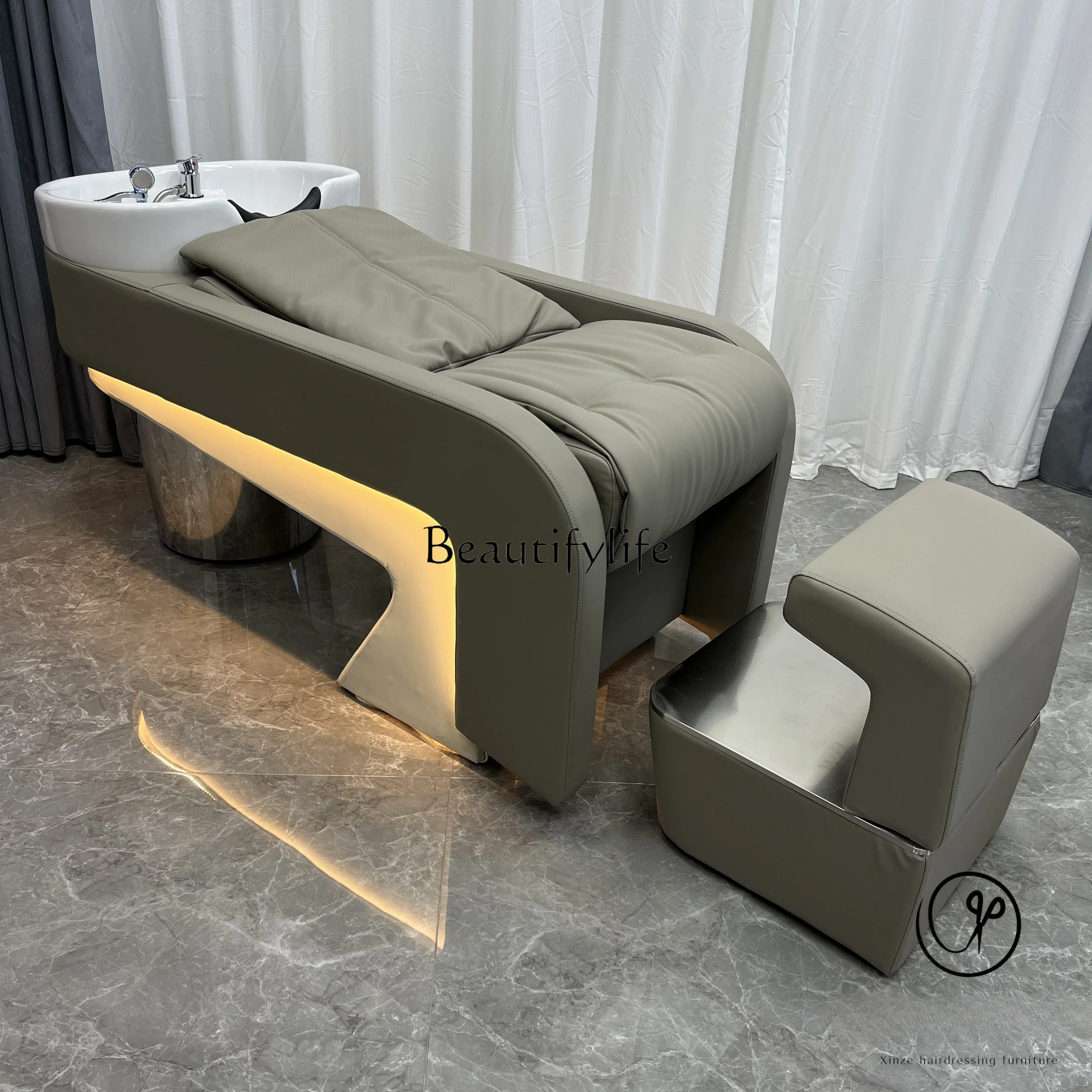Light Luxury Shampoo Chair Barber Shop Lying Half High-End Flushing Bed Ceramic Basin with Light
Light Luxury Shampoo Chair Barber Shop Lying Half High-End Flushing Bed Ceramic Basin with Light