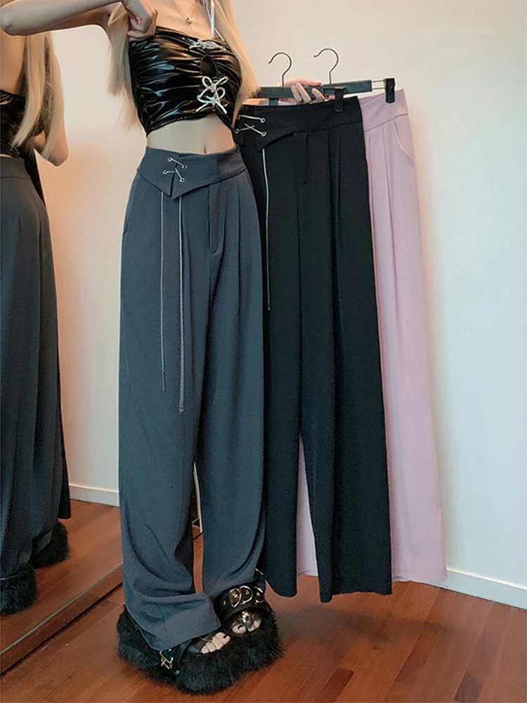 2023 Y2k Women Chain Pants High Waist Straight Trouser Korean Fashion Chic Design Loose Female Black Sweet Wide Leg Pants New
2023 Y2k Women Chain Pants High Waist Straight Trouser Korean Fashion Chic Design Loose Female Black Sweet Wide Leg Pants New