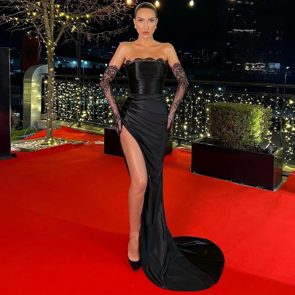 Mermaid Evening Dresses for Women 2023 Black Lace Sexy Gown Long Strapless High-Side-Slit Backless Trumpet Party Dress
Mermaid Evening Dresses for Women 2023 Black Lace Sexy Gown Long Strapless High-Side-Slit Backless Trumpet Party Dress
