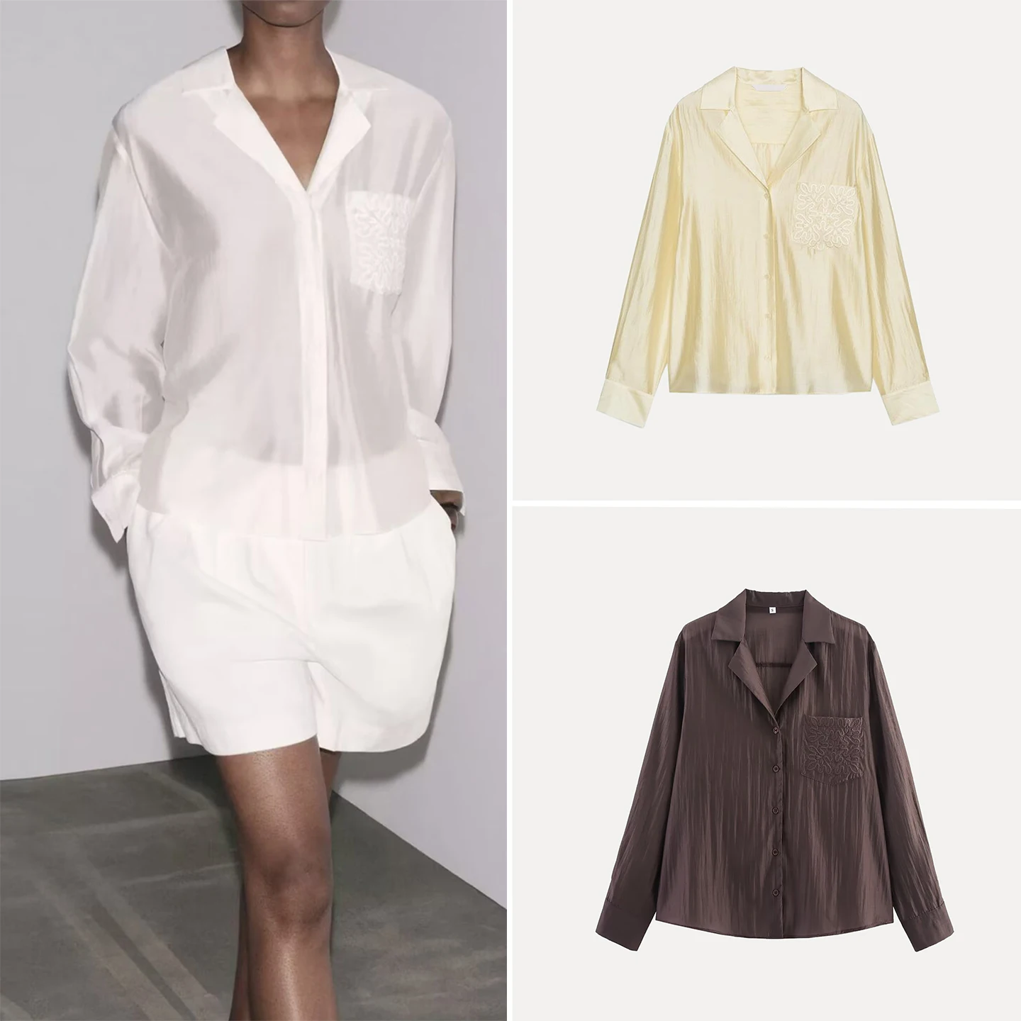 Faionable Simple Tee-Color Embroidered ket Decorated irt Women's Casual Loose Fit Long Sve irt Autumn 2025
Faionable Simple Tee-Color Embroidered ket Decorated irt Women's Casual Loose Fit Long Sve irt Autumn 2025