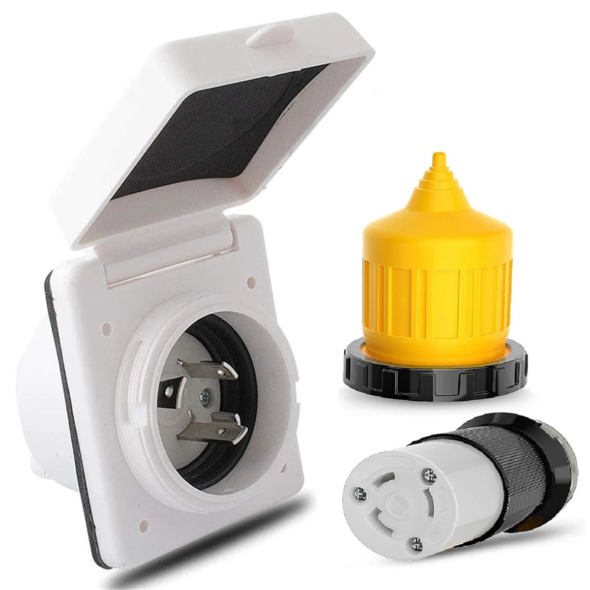 N88R 30AMP RV Power Inlet Outlet Shore Power Kit W/Boot Cord Protector 125V NEMA L5-30P L5-30R Male Female Connector Plug
N88R 30AMP RV Power Inlet Outlet Shore Power Kit W/Boot Cord Protector 125V NEMA L5-30P L5-30R Male Female Connector Plug