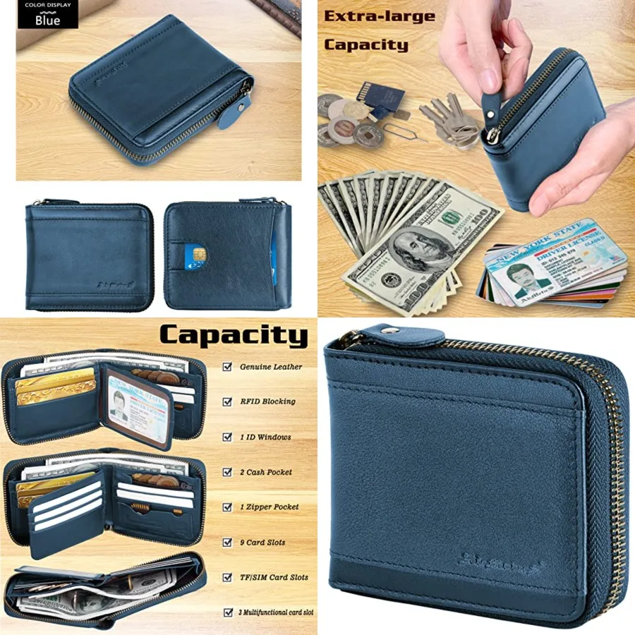 Mens RFID Blocking Wallets Zipper Leather Wallet for Men Bifold RFID Card Holder
Mens RFID Blocking Wallets Zipper Leather Wallet for Men Bifold RFID Card Holder
