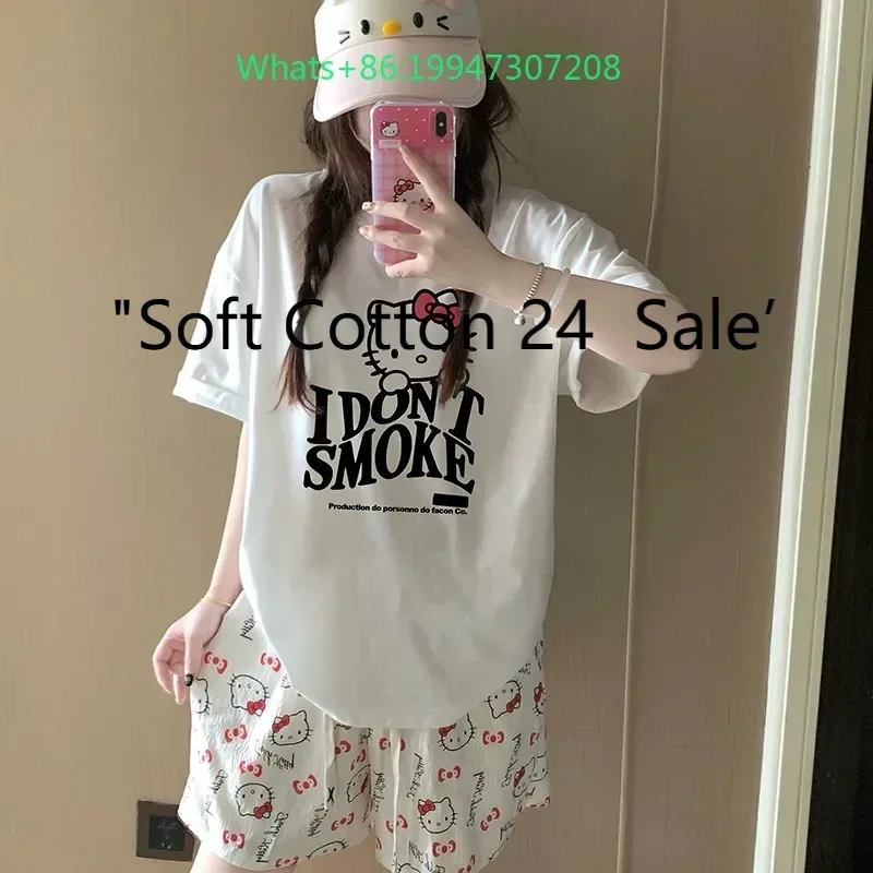 Summer new round neck cartoon Hello Kitty short-sleeved shorts pajamas women's cute loungewear set
Summer new round neck cartoon Hello Kitty short-sleeved shorts pajamas women's cute loungewear set