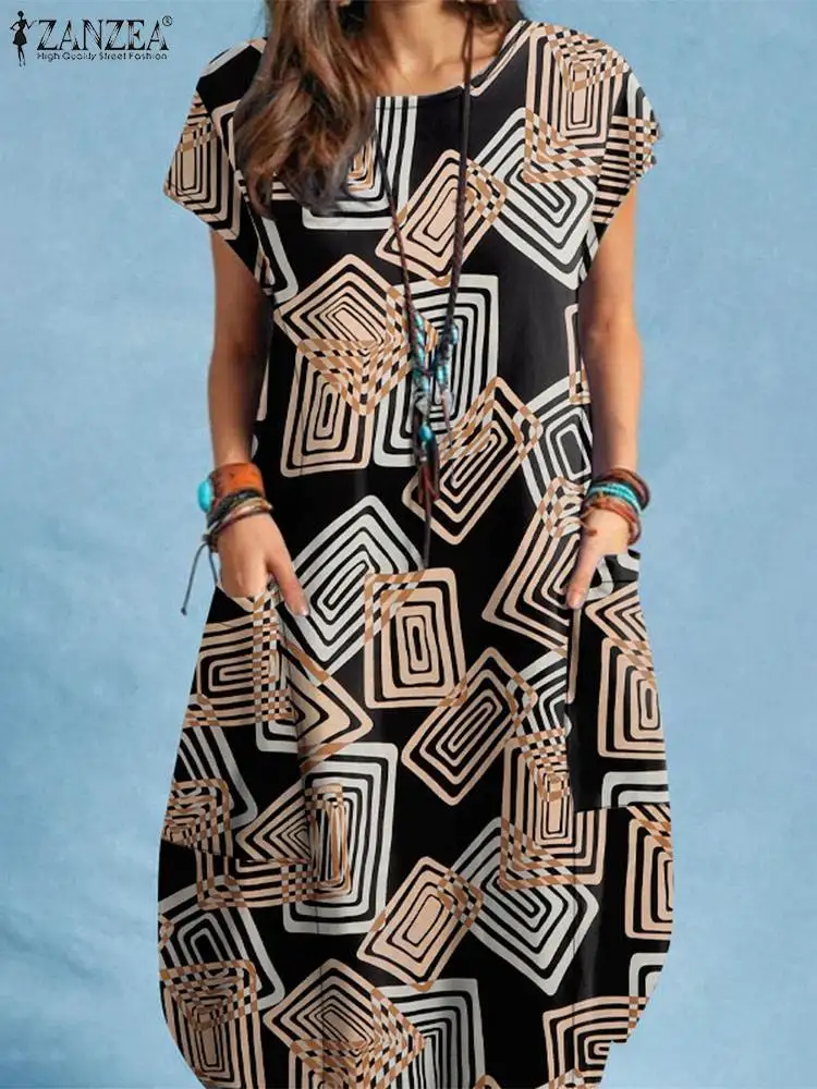 ZANZEA Geometric Print Vacation Vestidos Fashion Casual Women Daily Knee-length Dress Loose Short Sleeve O Neck Short Robes
ZANZEA Geometric Print Vacation Vestidos Fashion Casual Women Daily Knee-length Dress Loose Short Sleeve O Neck Short Robes