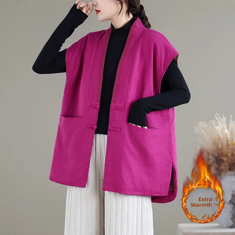 New Chinese Style V-Neck Button Cotton Linen Vest Women Winter Casual Layering Cotton Warmth National Style Zen Vest
New Chinese Style V-Neck Button Cotton Linen Vest Women Winter Casual Layering Cotton Warmth National Style Zen Vest