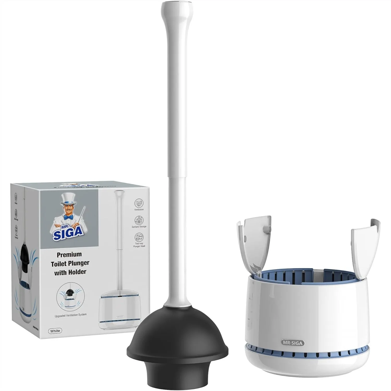 Toilet Plunger with Holder, Heavy Duty Bathroom Cleaning Set, White
Toilet Plunger with Holder, Heavy Duty Bathroom Cleaning Set, White