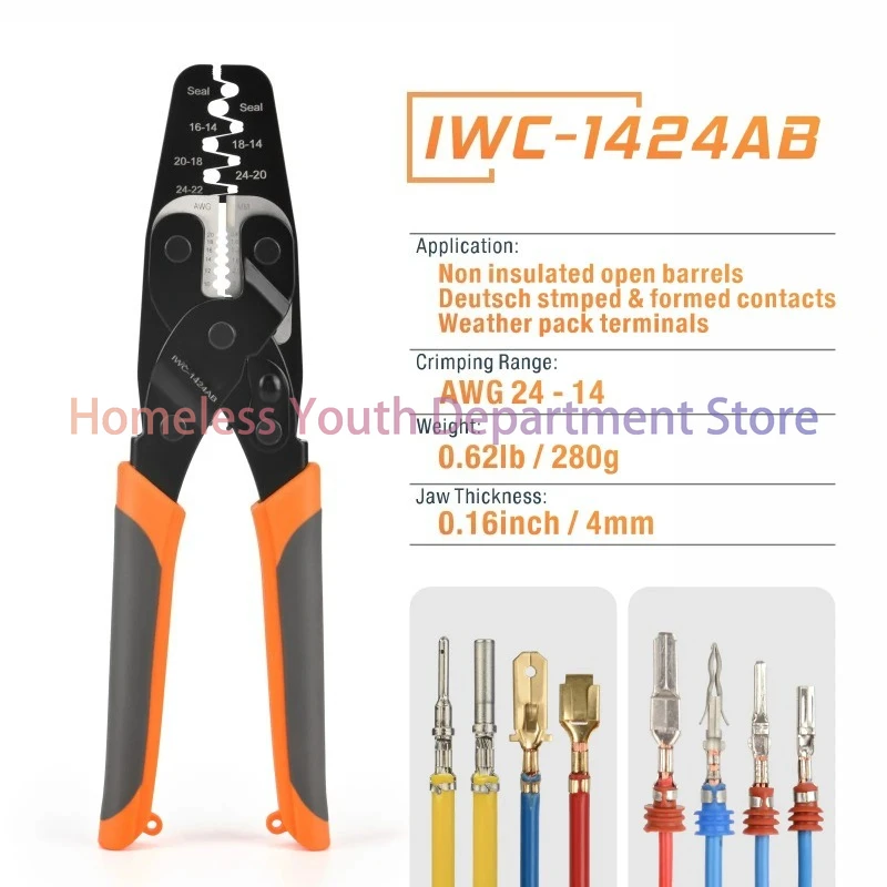 IWS-1424AB Non-Insulated Open Barrel Terminals Crimping Pliers Weather Pack Sealed Connector Wire Crimper Tool Clamp
IWS-1424AB Non-Insulated Open Barrel Terminals Crimping Pliers Weather Pack Sealed Connector Wire Crimper Tool Clamp