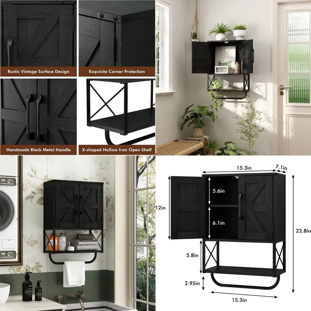 Настенный медицинский шкафчик в стиле рустик с дверцами под саранчовую дверь, регулируемой полкой и держателем для полотенец, для дома в стиле фермерского дома
Настенный медицинский шкафчик в стиле рустик с дверцами под саранчовую дверь, регулируемой полкой и держателем для полотенец, для дома в стиле фермерского дома