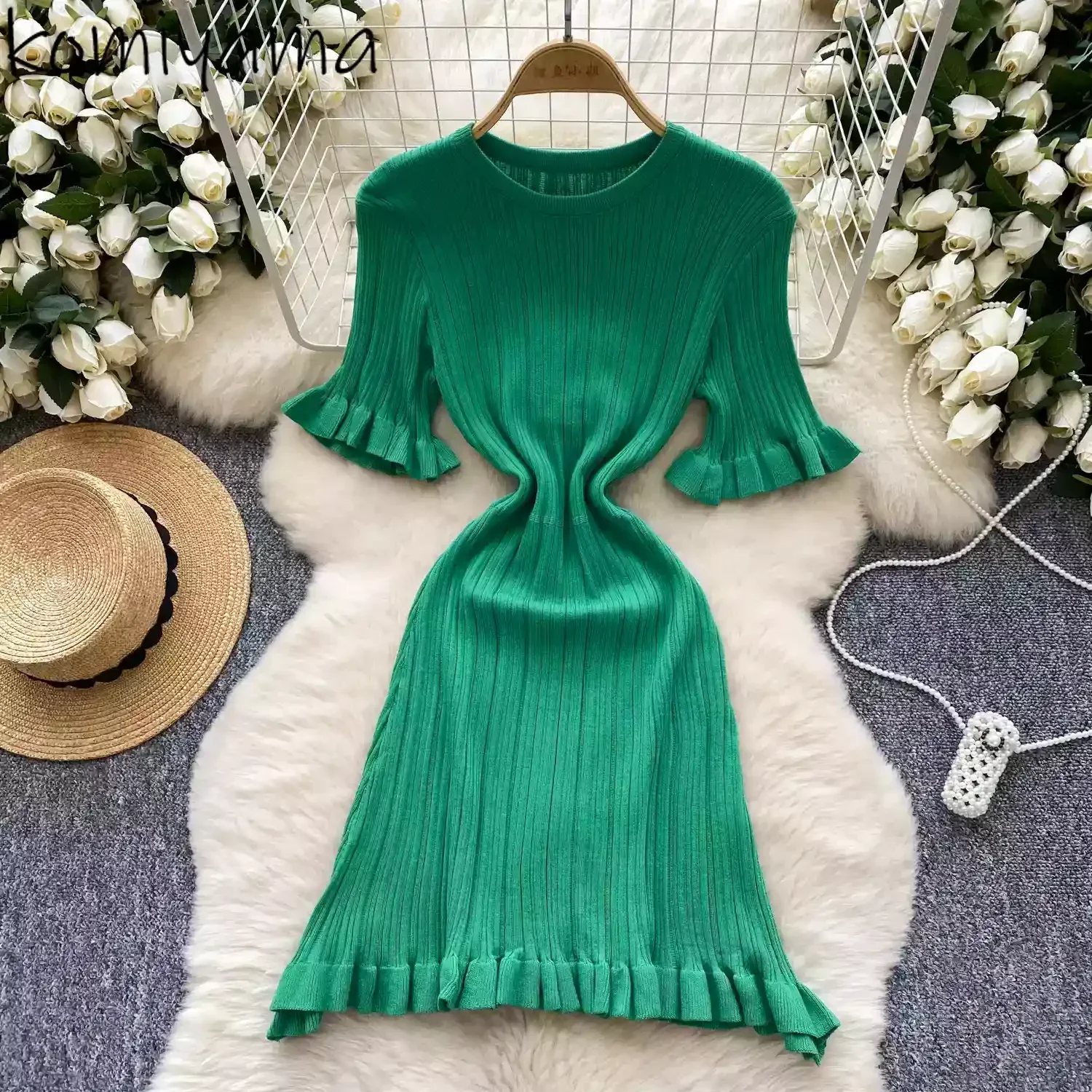 Ruffles Short Sleeve Vestidos Round Neck Dress Spring Summer Vestido Elegant Feminino Knit Dresses 2025 New Ropa Mujer
Ruffles Short Sleeve Vestidos Round Neck Dress Spring Summer Vestido Elegant Feminino Knit Dresses 2025 New Ropa Mujer