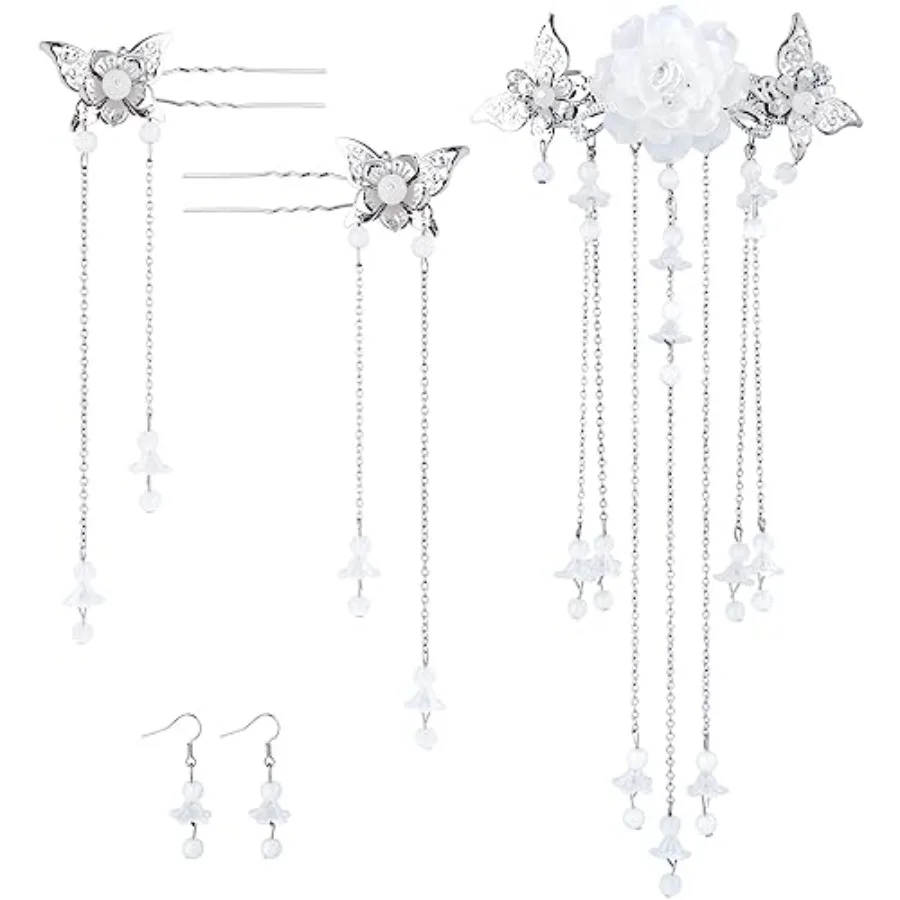 5Pcs Chinese Hair Stick Pins Sets, Butterflies Hair Barrettes Clips with Long Tassel, Hanfu Hair Flowers Pearl Hairstyle Access
5Pcs Chinese Hair Stick Pins Sets, Butterflies Hair Barrettes Clips with Long Tassel, Hanfu Hair Flowers Pearl Hairstyle Access