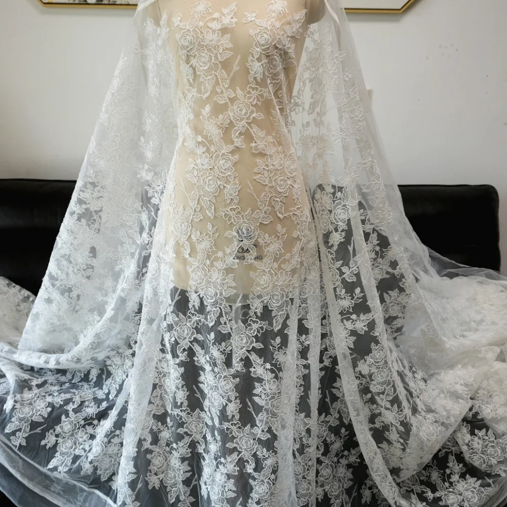 White Floral Bone Lace Tulle Fabric for Cheongsam Wedding Dress Bridal Veil Evening Gown DIY Garment Making
White Floral Bone Lace Tulle Fabric for Cheongsam Wedding Dress Bridal Veil Evening Gown DIY Garment Making