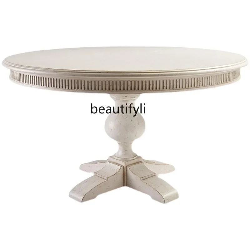 American rural solid wood dining table and chairs round table French retro round dining table home customization9344
American rural solid wood dining table and chairs round table French retro round dining table home customization9344