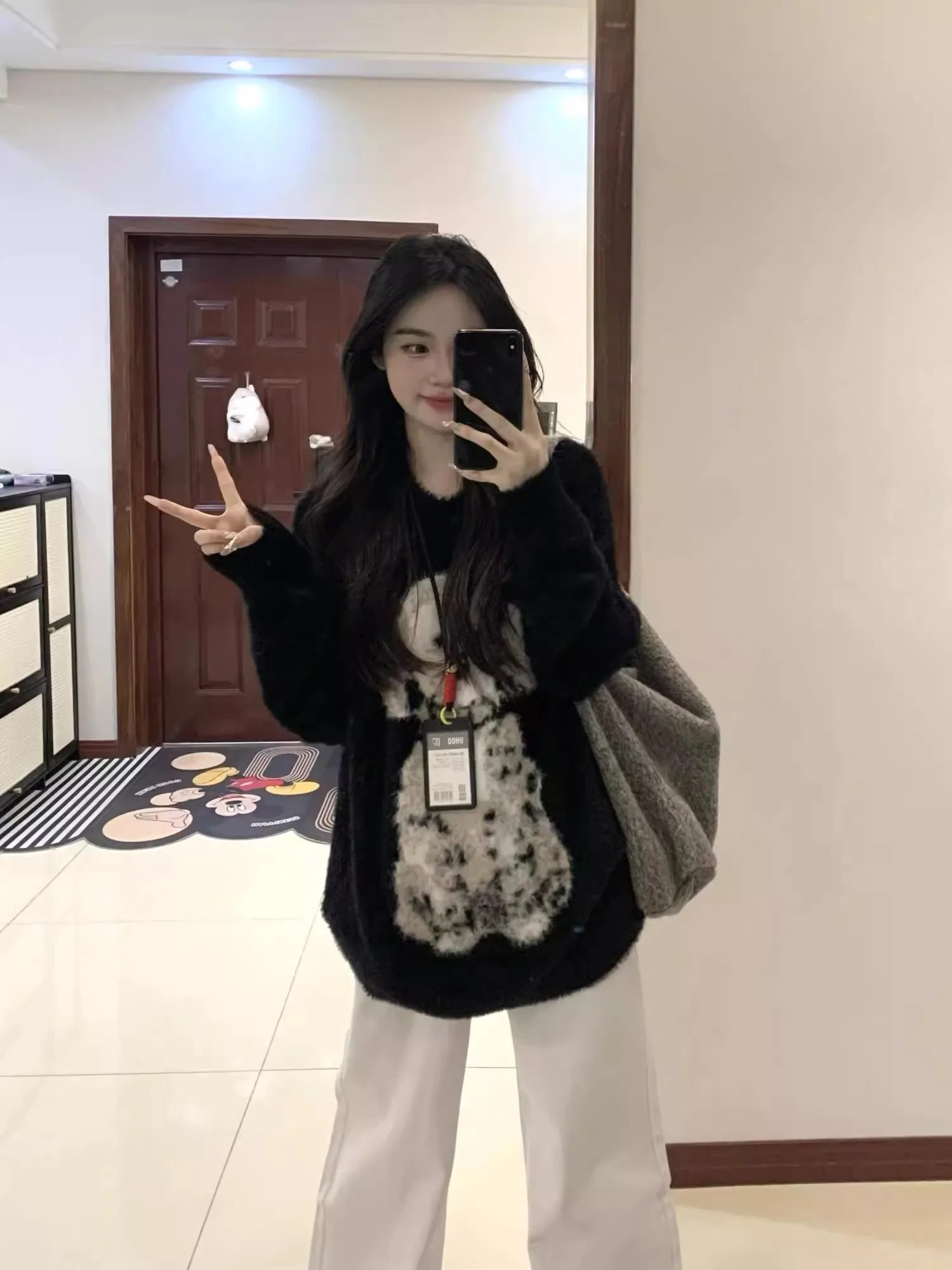 Loose Women's Knitted Sweater Bla Fur Cartoon Dog Oversize Lazy Sle Long Sve round Ne Mid-Length Top
Loose Women's Knitted Sweater Bla Fur Cartoon Dog Oversize Lazy Sle Long Sve round Ne Mid-Length Top