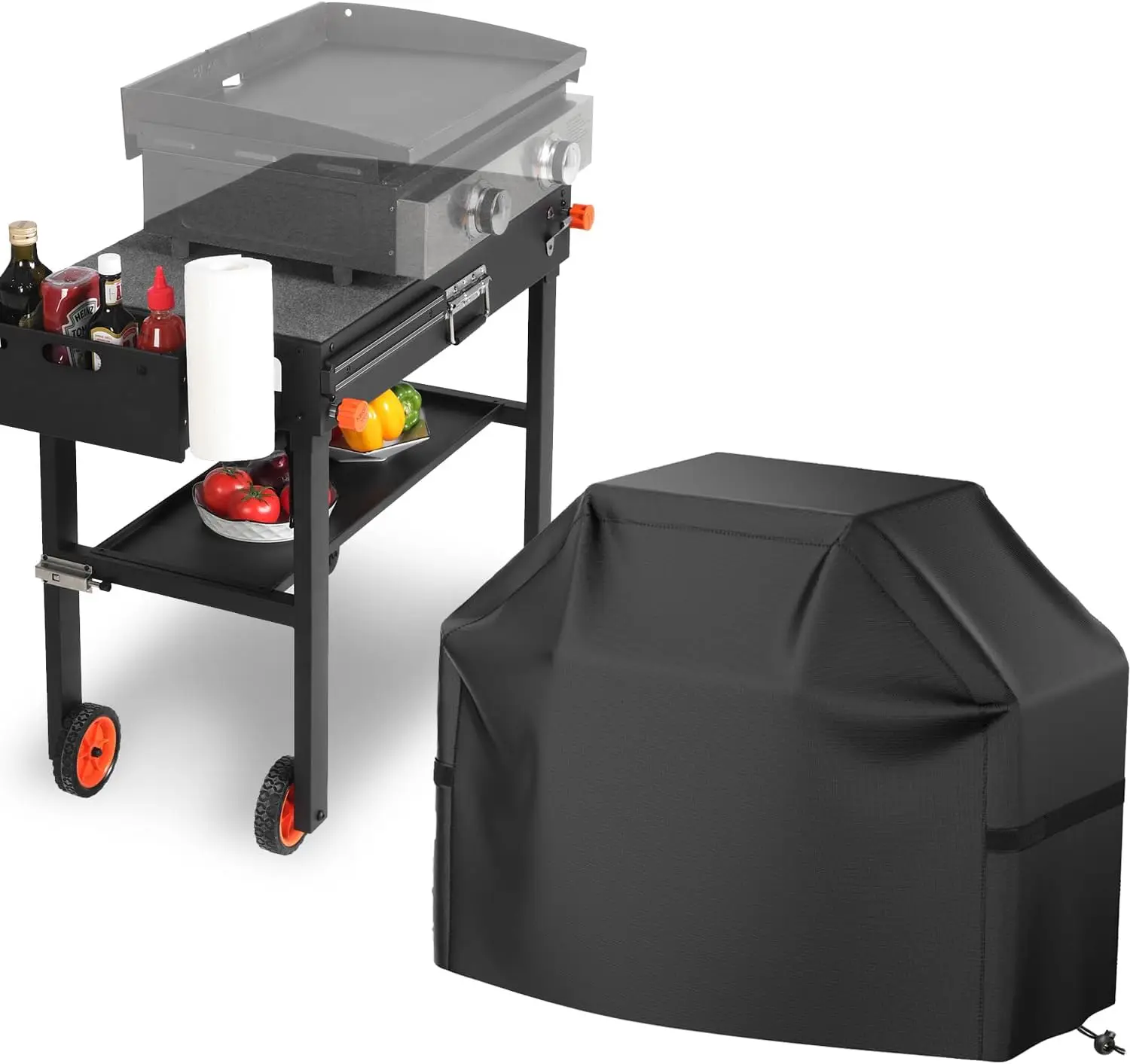 Grill Table Cart with Cover, Tool Holder & Paper Towel Holder, Compatible with 17"/22" Blackstone
Grill Table Cart with Cover, Tool Holder & Paper Towel Holder, Compatible with 17"/22" Blackstone