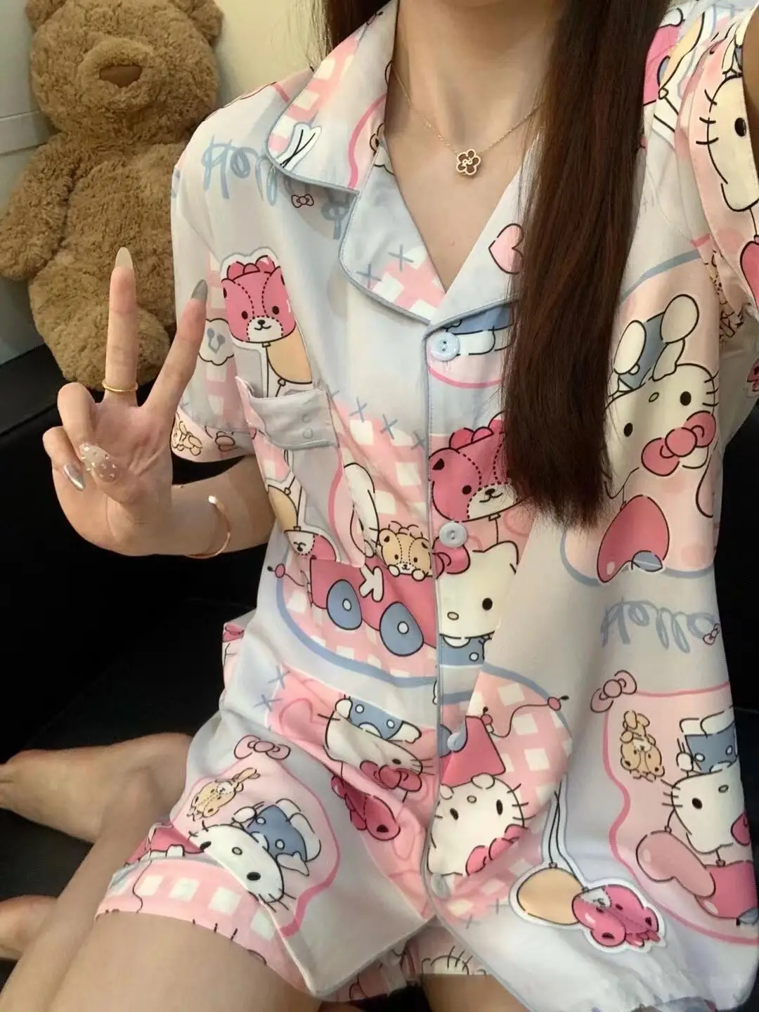 Пижама Sanrio Hello Kitty: Милая женская пижама с шортами и коротким рукавом, летняя пижама, кавайная ночная одежда, повседневная домашняя одежда
Пижама Sanrio Hello Kitty: Милая женская пижама с шортами и коротким рукавом, летняя пижама, кавайная ночная одежда, повседневная домашняя одежда
