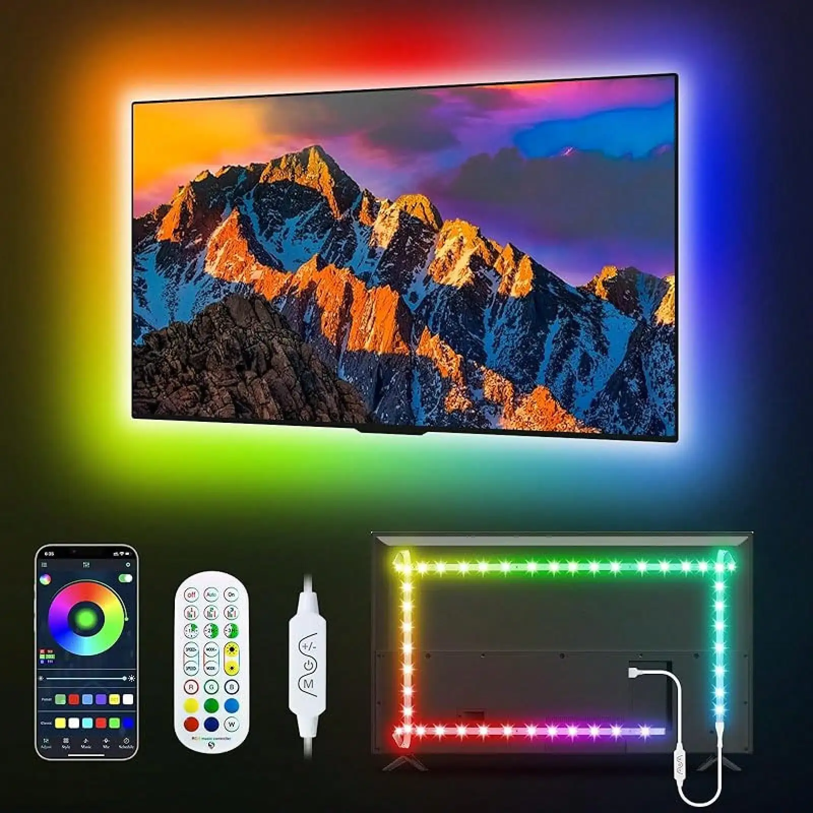 LED TV Backlights, 9.8 Ft USB Powered RGB Color Changing LED Strip Lights For 32-60 Inch TVs With Remote Music Sync Bluetooth APP Control
LED TV Backlights, 9.8 Ft USB Powered RGB Color Changing LED Strip Lights For 32-60 Inch TVs With Remote Music Sync Bluetooth APP Control