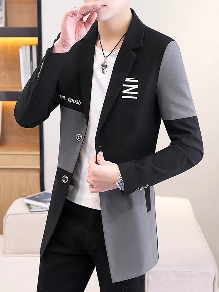 Мужская демисезонная куртка средней длины с отложным воротником в корейском стиле, приталенная, модная, с пэчворком, верхняя одежда, маленький пиджак
Мужская демисезонная куртка средней длины с отложным воротником в корейском стиле, приталенная, модная, с пэчворком, верхняя одежда, маленький пиджак