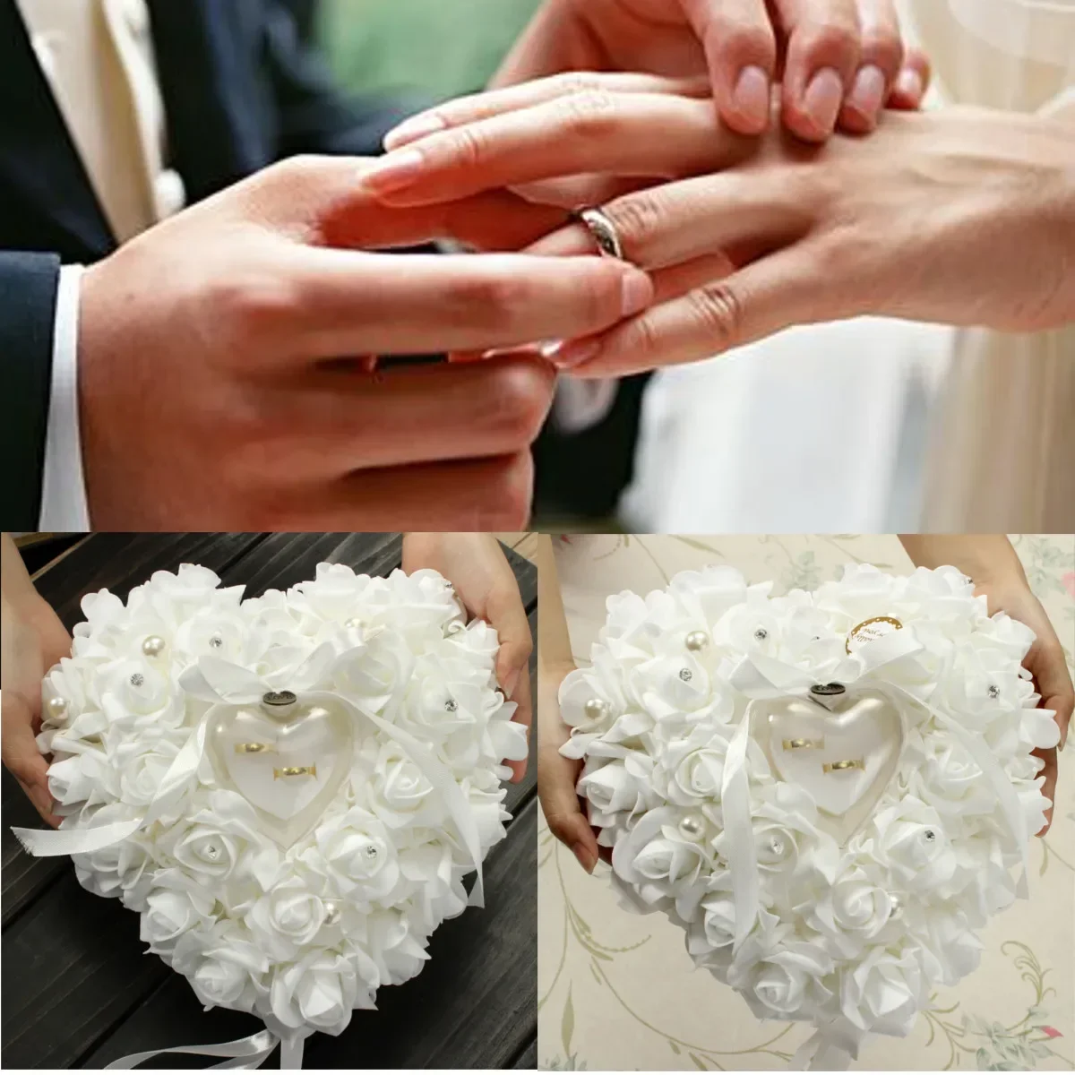 White Ring Bearer Pillow Cushion Holder Heart shape Rose Flowers Ring Box Wedding Jewelry Case Romantic Valentine's Day Gift
White Ring Bearer Pillow Cushion Holder Heart shape Rose Flowers Ring Box Wedding Jewelry Case Romantic Valentine's Day Gift