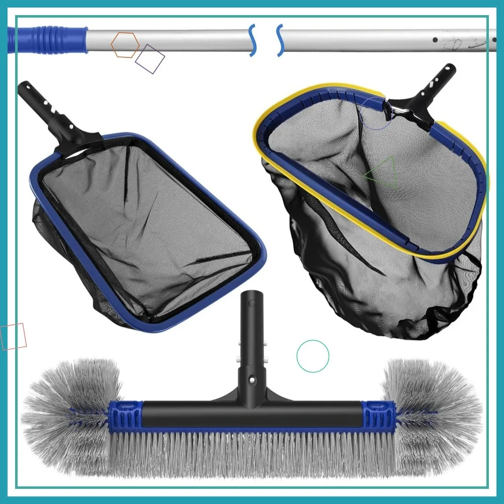 5-in-1 Pool Cleaning Kit: Skimmer Net, Leaf Rake, Brush & Adjustable Pole
5-in-1 Pool Cleaning Kit: Skimmer Net, Leaf Rake, Brush & Adjustable Pole
