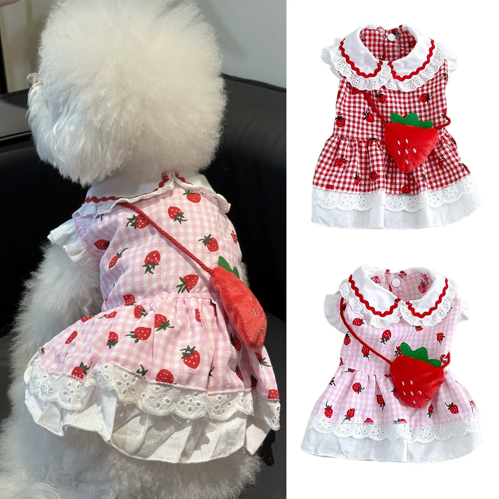 Cute Strawberry Plaid Dog Dress Summer Princess Skirt For Small Dogs Cats Girl Puppy Clothes Outfit Yorkie Chihuahua Pet Apparel 
Cute Strawberry Plaid Dog Dress Summer Princess Skirt For Small Dogs Cats Girl Puppy Clothes Outfit Yorkie Chihuahua Pet Apparel
