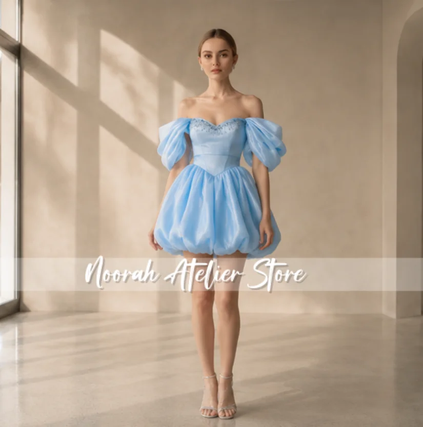 Light Blue Off Shoulder Cinderella Mini Dress Sweetheart Neck Puff Bubble Skirt Iridescent Organza Party Dress Customized
Light Blue Off Shoulder Cinderella Mini Dress Sweetheart Neck Puff Bubble Skirt Iridescent Organza Party Dress Customized