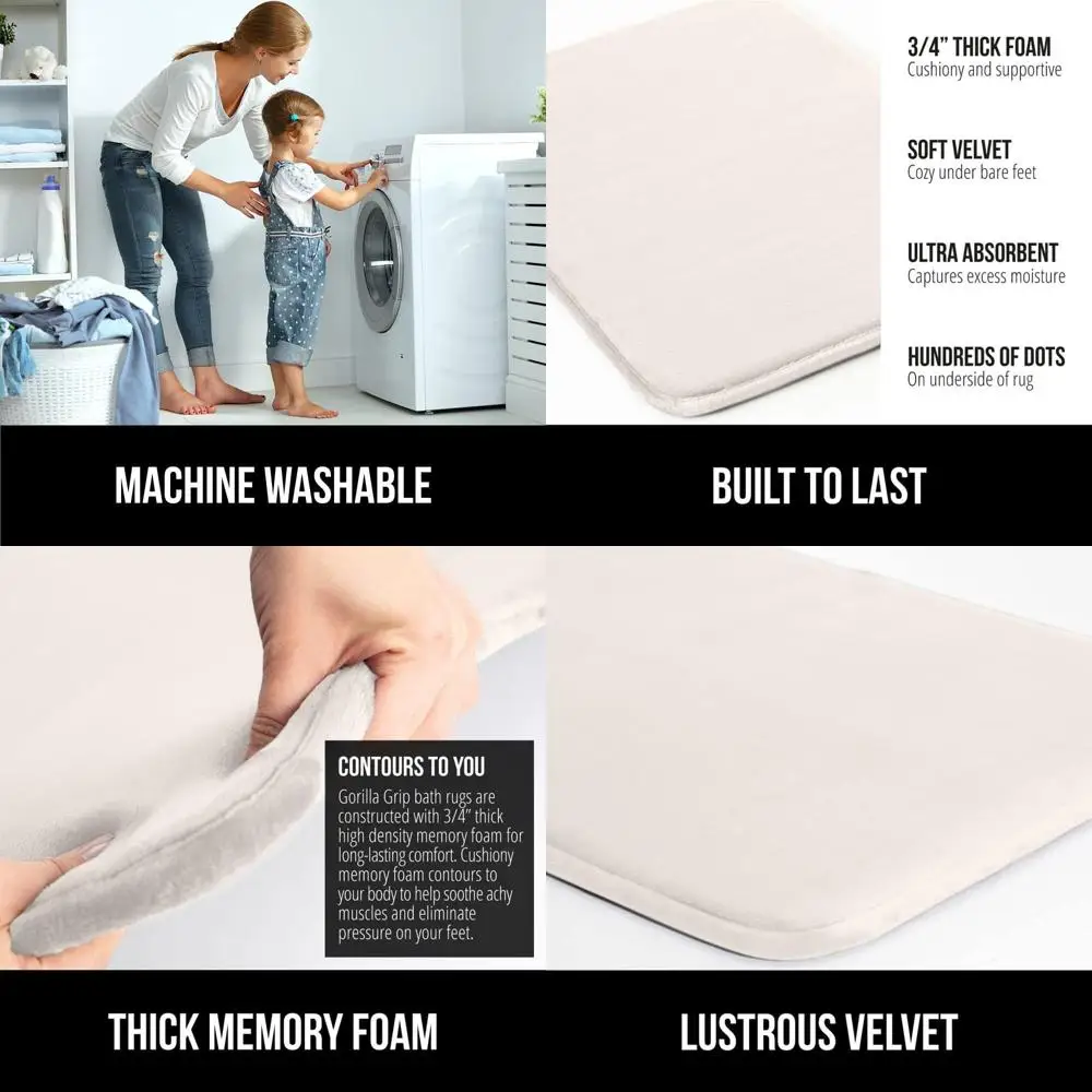 Soft and Absorbent Velvet Bath Mat with Durable Anti-Slip Dots, Machine Washable for Shower and Tub, Cream, 48x24
Soft and Absorbent Velvet Bath Mat with Durable Anti-Slip Dots, Machine Washable for Shower and Tub, Cream, 48x24