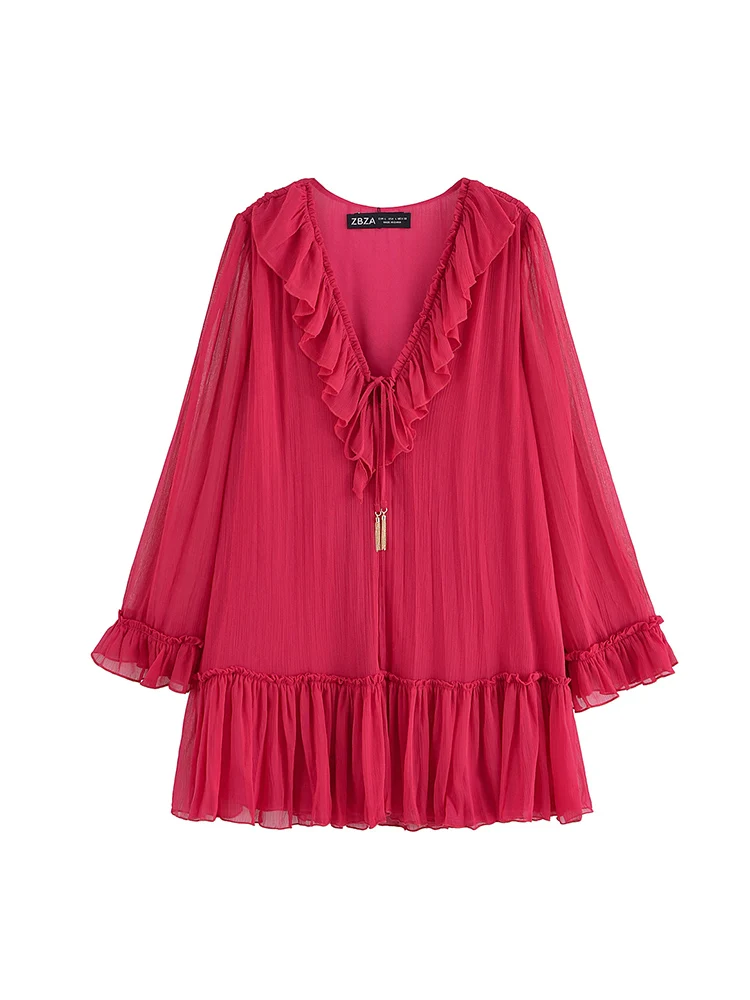 Women Summer Mini Pleated Dress 2025 Vintage Solid V-Neck Drawstring Cascading Ruffle Chiffon Female Elegant Street Dresses
Women Summer Mini Pleated Dress 2025 Vintage Solid V-Neck Drawstring Cascading Ruffle Chiffon Female Elegant Street Dresses
