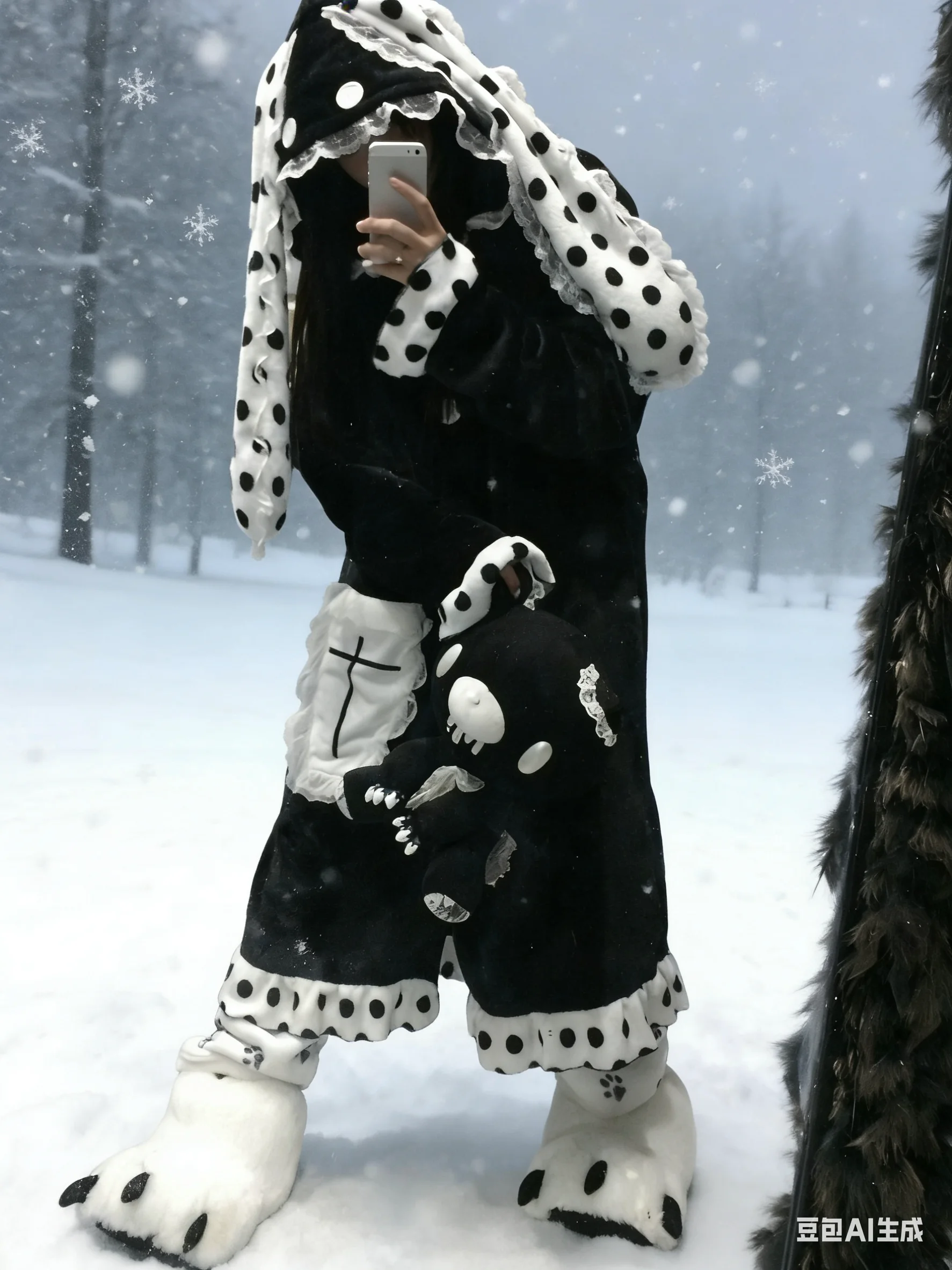 Модная пижама из кораллового флиса с кроличьими ушками, зимняя домашняя одежда, фланелевая пижама в стиле субкультуры, ночная рубашка с черным низом в горошек
Модная пижама из кораллового флиса с кроличьими ушками, зимняя домашняя одежда, фланелевая пижама в стиле субкультуры, ночная рубашка с черным низом в горошек