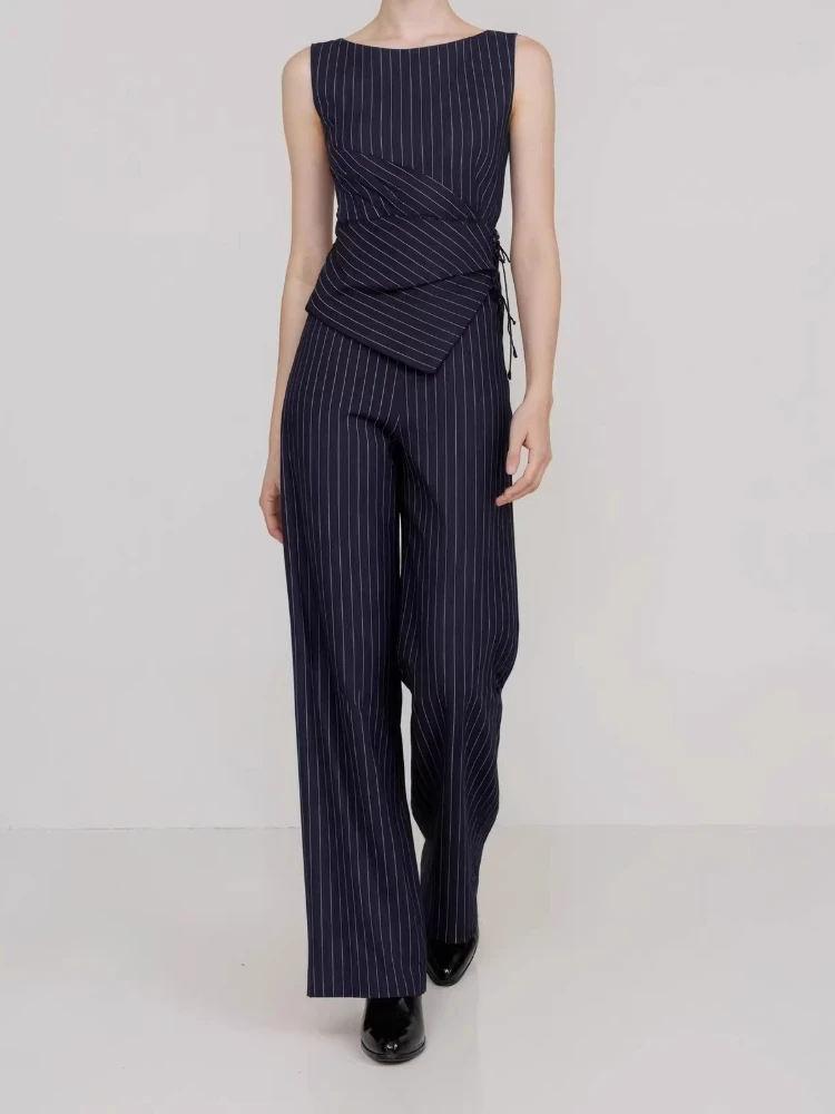 Summer Slim Stripe Trousers Set Casual 2 Piece Woman Summer Sleeveless Tank Top with High Waist Wide Pants Set Female
Summer Slim Stripe Trousers Set Casual 2 Piece Woman Summer Sleeveless Tank Top with High Waist Wide Pants Set Female
