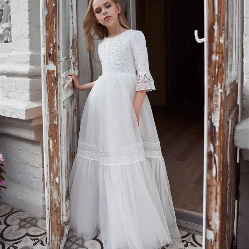 Bohemian Flower Girl Dresses For Wedding Lace Appliques A Line Kids Pageant Gowns Half Long Sleeves First Communion Dress
Bohemian Flower Girl Dresses For Wedding Lace Appliques A Line Kids Pageant Gowns Half Long Sleeves First Communion Dress