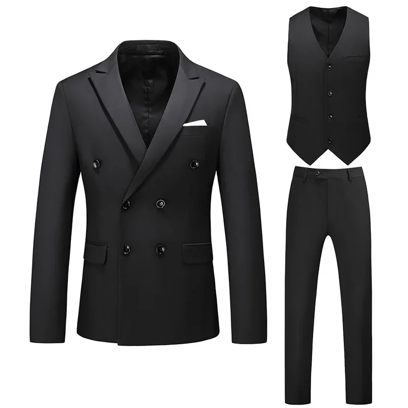 Men's Spring and Autumn Large Suit Three Piece Set with Double Breasted Solid Color Small Suit Set
Men's Spring and Autumn Large Suit Three Piece Set with Double Breasted Solid Color Small Suit Set