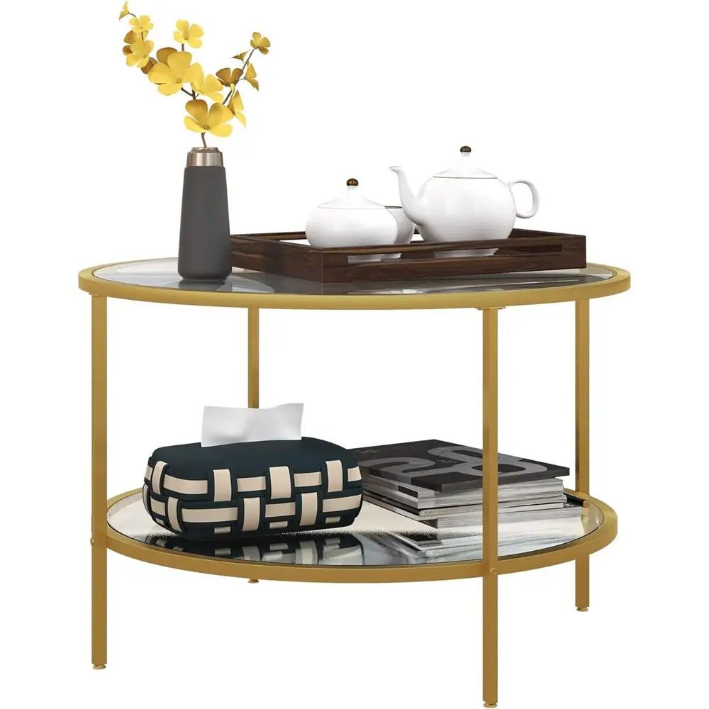 26 Round Tempered Glass 2-Tier Side Table with Storage for Living Room, Gold
26 Round Tempered Glass 2-Tier Side Table with Storage for Living Room, Gold