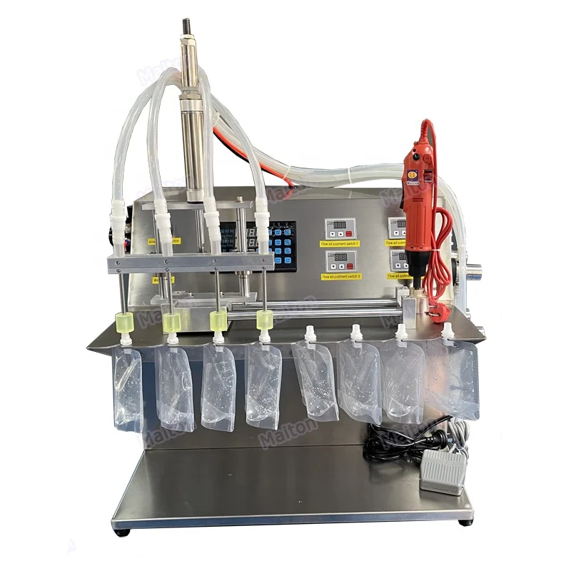 4-head semi automatic jelly water juice spouted pouch filling and capping packaging machine
4-head semi automatic jelly water juice spouted pouch filling and capping packaging machine