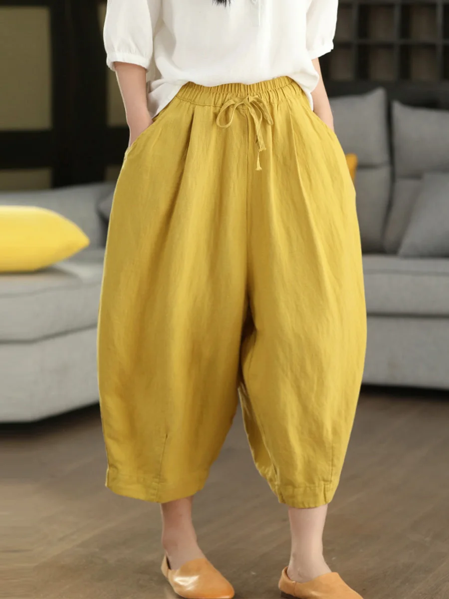 Retro Washed Linen Casual Pants Elastic Waist Slimming Harlan Nine Point Pants Artistic Style Ladies Summer Fashion Trousers
Retro Washed Linen Casual Pants Elastic Waist Slimming Harlan Nine Point Pants Artistic Style Ladies Summer Fashion Trousers