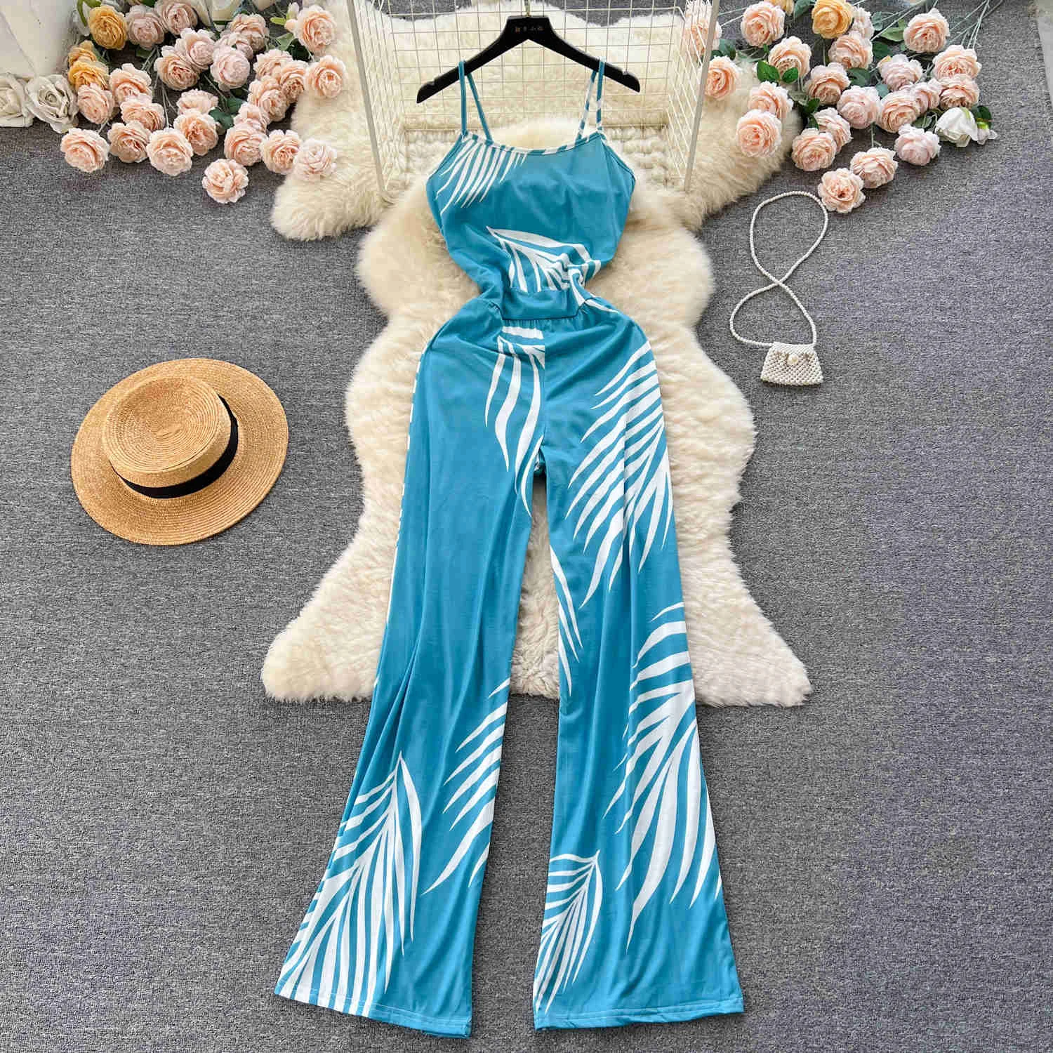 Women Summer Spaghetti Strap Jumpsuit 2023 New Stripe Print O Neck Sleeveless High Waist Wide Leg Full Length One Piece Overalls
Women Summer Spaghetti Strap Jumpsuit 2023 New Stripe Print O Neck Sleeveless High Waist Wide Leg Full Length One Piece Overalls