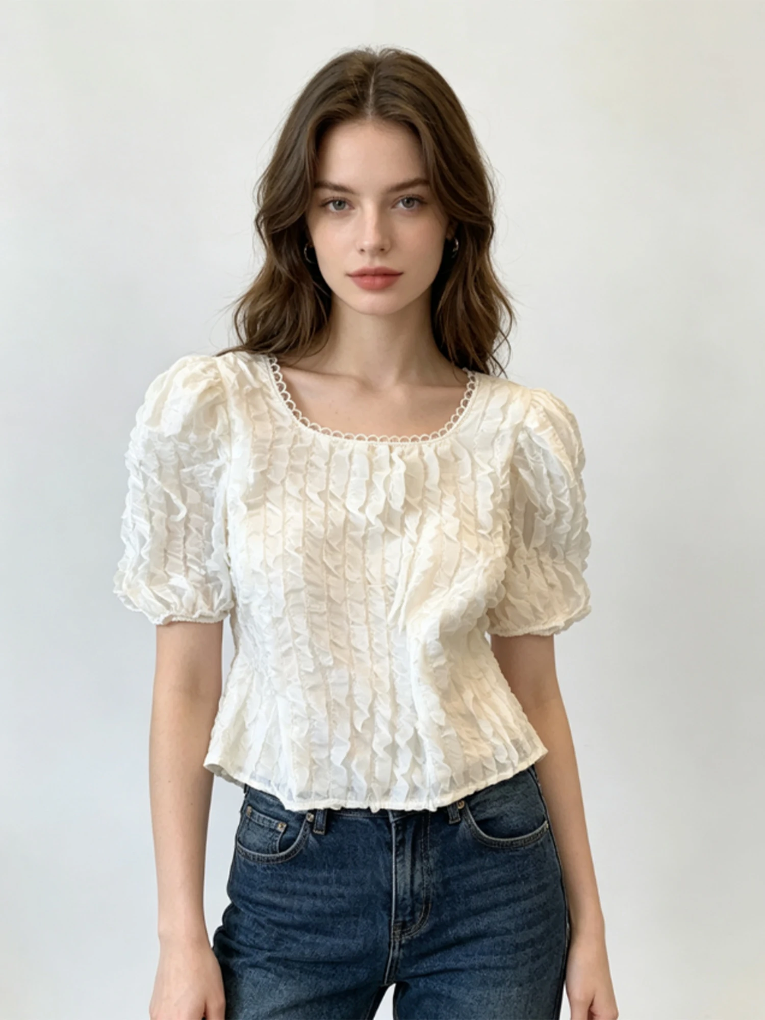 Women's Apricot Square Neck Lace Blouses and Shirts Korean Elegant Vintage French Style Shirt Short Sleeve Blouse 2026 Summer
Women's Apricot Square Neck Lace Blouses and Shirts Korean Elegant Vintage French Style Shirt Short Sleeve Blouse 2026 Summer