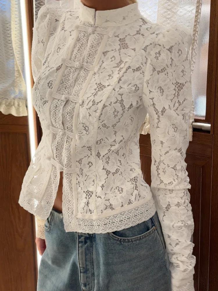 New 2026 Women Lace Hook Flower Stand Collar Slim Shirt Female Spring Summer Fashionable Elegant Top
New 2026 Women Lace Hook Flower Stand Collar Slim Shirt Female Spring Summer Fashionable Elegant Top